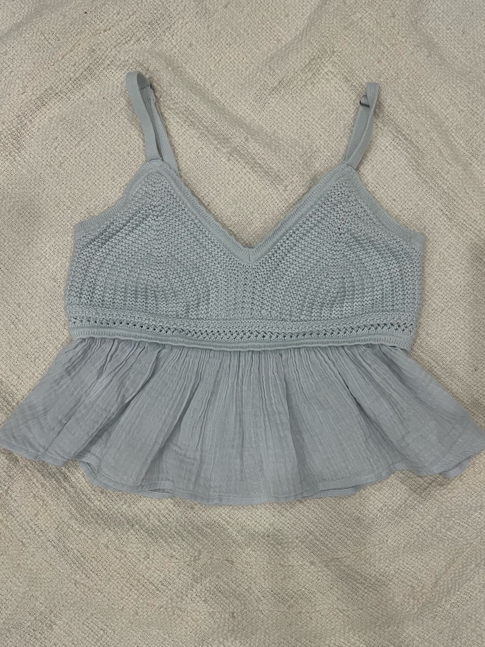 Hollister Pale Blue Crochet Peplum Camisole